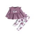 thumbnail image 1 of Fortune 2Pcs Baby Girls Long Sleeve Ruffles Tos Flower Pants Infant Fall Outfit Set 0-3Y, 1 of 8
