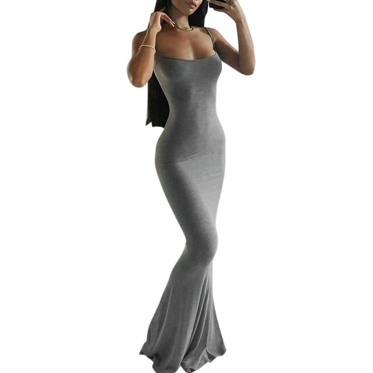 TOFBS Women's Spaghetti Straps Bodycon Sleeveless Long Dress Sexy