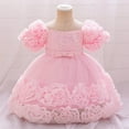 thumbnail image 2 of Toddler Girl Flower Dress Puffy Sleeve Party Gown Elegant Tulle Ruffle Birthday Outfit for Special Occasions Wedding Pageant, 2 of 5