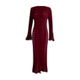 thumbnail image 4 of Cardigan Sweaters For Women Elegant Crochet Knit Maxi Dress Button Down Hollow Out Cover Up Vacation Long Dress Covering Yarn Blending Coats Outerwear Jackets 1* Red L Sweaters For Women, 4 of 4