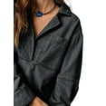 thumbnail image 5 of Spring Fall Women Long Sleeved Loose Denim Blouse Oversize V-neck Jeans Jacket with Pocket, 5 of 5