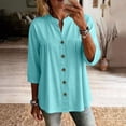 thumbnail image 2 of RQYYD Womens Split Neck Full Button 3/4 Sleeve Blouse Casual Loose Fit Tunic Top for Daily Wear, 2 of 7