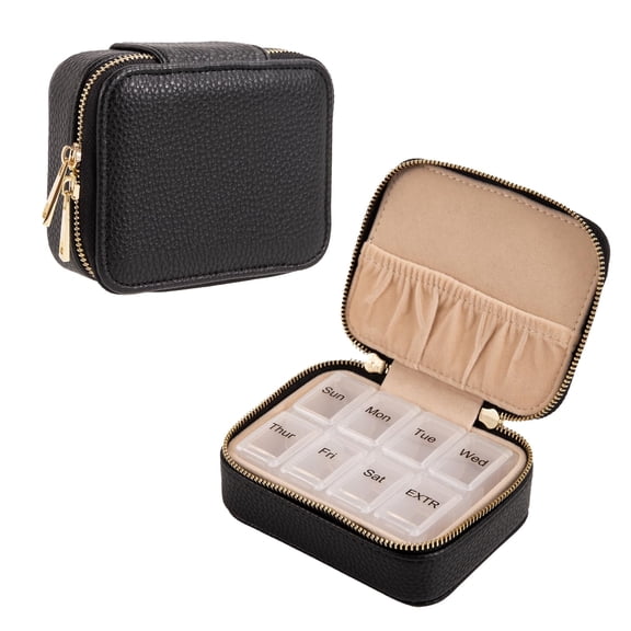 YXMEIGUO Weekly Pill Organizers, Portable Leather Pill Case with Removable Pill Sorter, Travel Pill Organizer for 7 Day, Daily Pill Box Travel Case