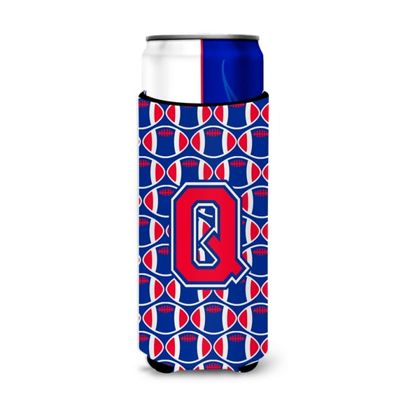 Carolines Treasures CJ1076-QMUK Letter Q Football Crimson and Yale Blue Ultra Beverage Insulators for slim cans  Slim