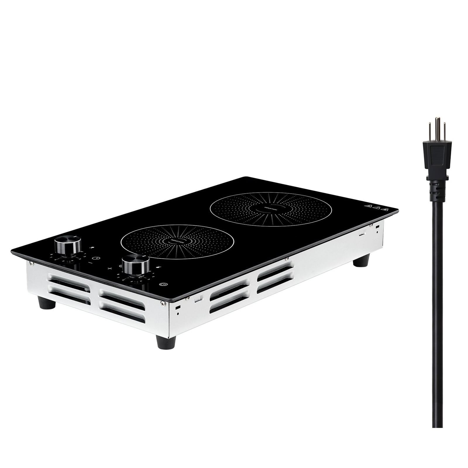 KFFKFF 12-Inch Dual-Burner Induction Cooktop, 110V 1800W Built-in Electric Stove, Countertop Design with 11 Power Settings, Knob Controls, Ceramic Glass Surface, Child Safety Lock, Ideal for Kitchen
