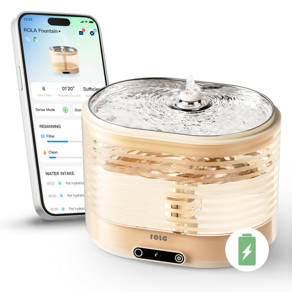 Enabot ROLA Cat Water Fountain Cordless: Battery-Operated Smart Pet Fountain, Pumpless Cat Water Dispenser, Stainless Steel Tray, Wireless Cat Fountain w/Phone App (2.4 GHz Only)