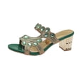 thumbnail image 2 of Samdudou Sandals for Women Open Toe Chunky Block Metallic Heel Slip On Slides Dazzling Oversized Gem Rhinestone Embellished Straps Dressy Evening Party Shoes, 2 of 7
