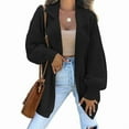thumbnail image 2 of VISALY Long Cardigans Chunky Cardigan Sweaters Women's Long Sleeve Collared Jacket Open Front Knit Cardigan Sweaters Oversized Coat with Pockets Knit Cardigans Womens Cardigans Dressy Casual Black L, 2 of 5