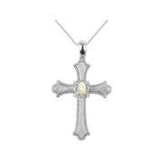 RYLOS Necklaces for Women 925 Sterling Silver Cross Necklace Gemstone & Genuine Diamonds Pendant With 18" Chain 6X4MM Opal October Birthstone Womens Jewelry Silver Necklace For Women