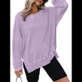 thumbnail image 1 of Sudadera de Cuello Redondo de Punto Gofre de Gran Tamaño para Mujer, Sudadera Informal de Larga con Laterales Púrpura XXL, 1 of 8