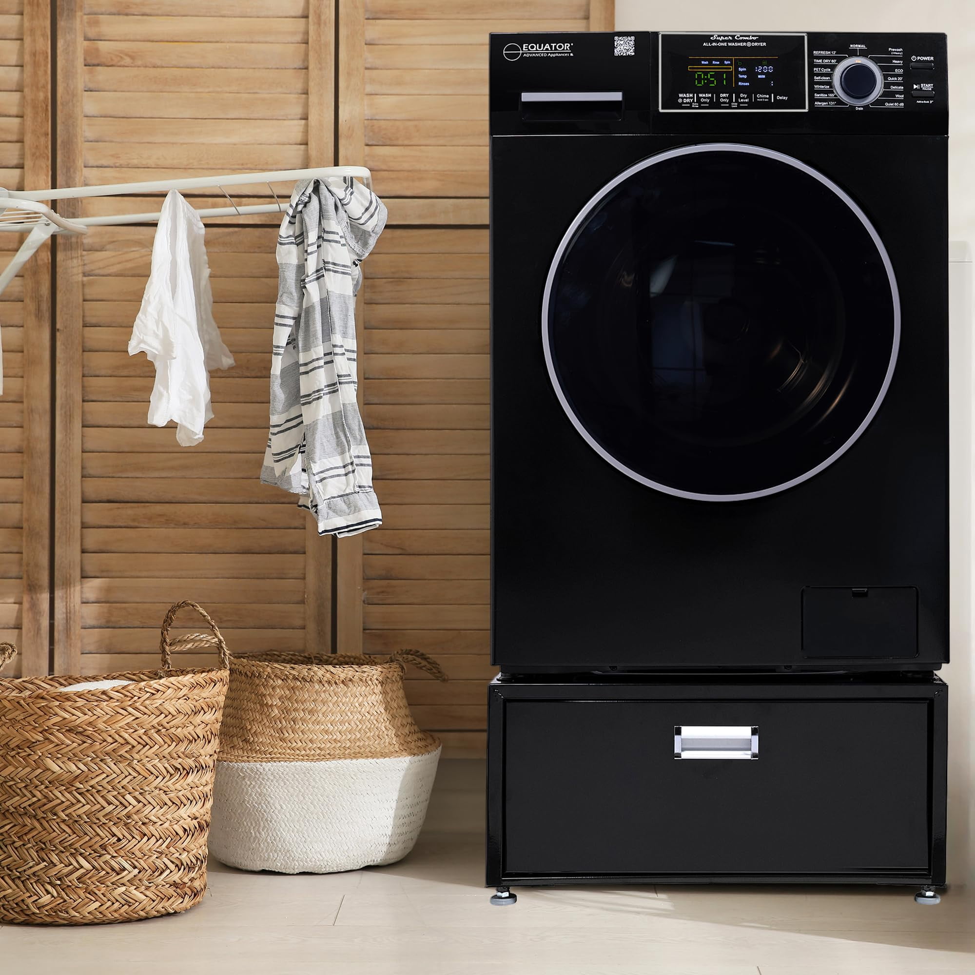 All-in-one Washer Dryer Ventless BUILTIN 0-CLEARANCE 15lbs 110V 1400RPM+Pedestal