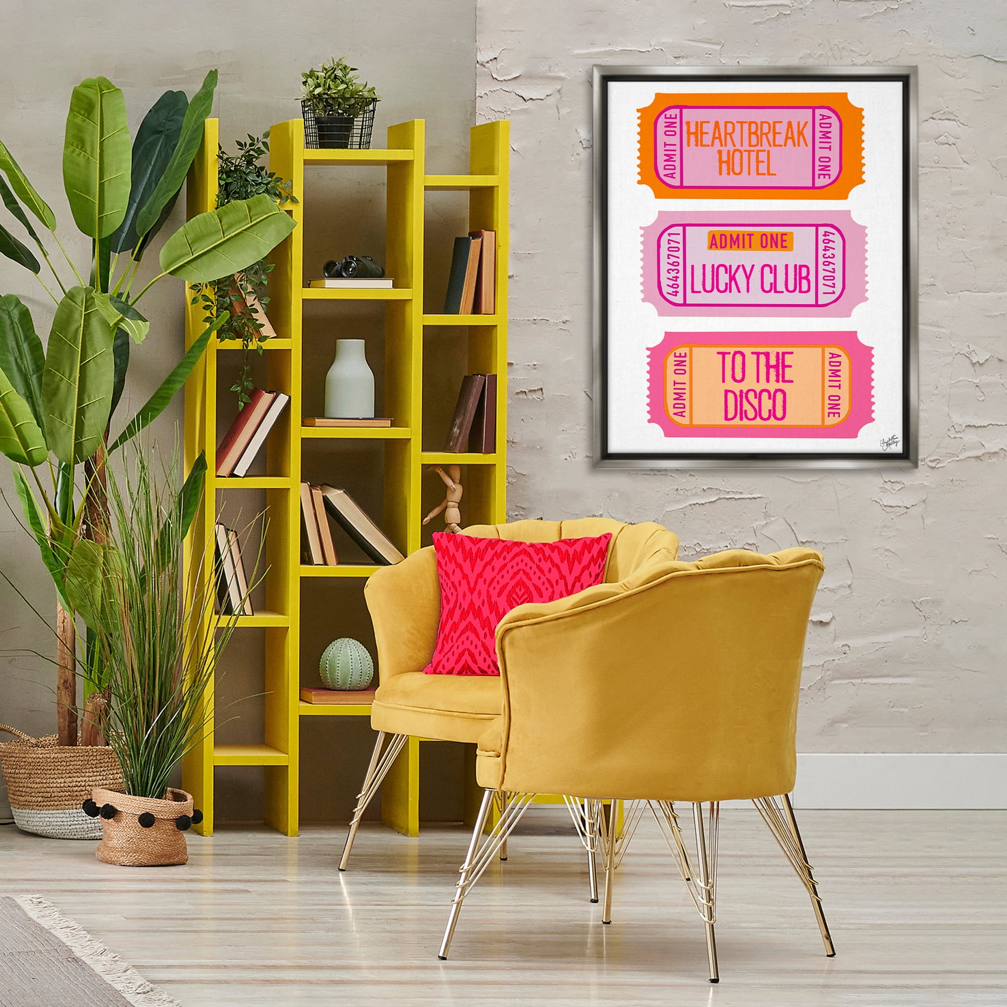 Stupell Industries Disco Phrases Tickets Text & Numbers Painting Gray Floater Framed Canvas Art Print Wall Art, 25 x 31