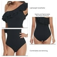 thumbnail image 1 of Ruffled Bathing Suits, Pure Color One Piece Swimsuit One Shoulder Asymmetric  For Women For Vacation Black M, 1 of 6