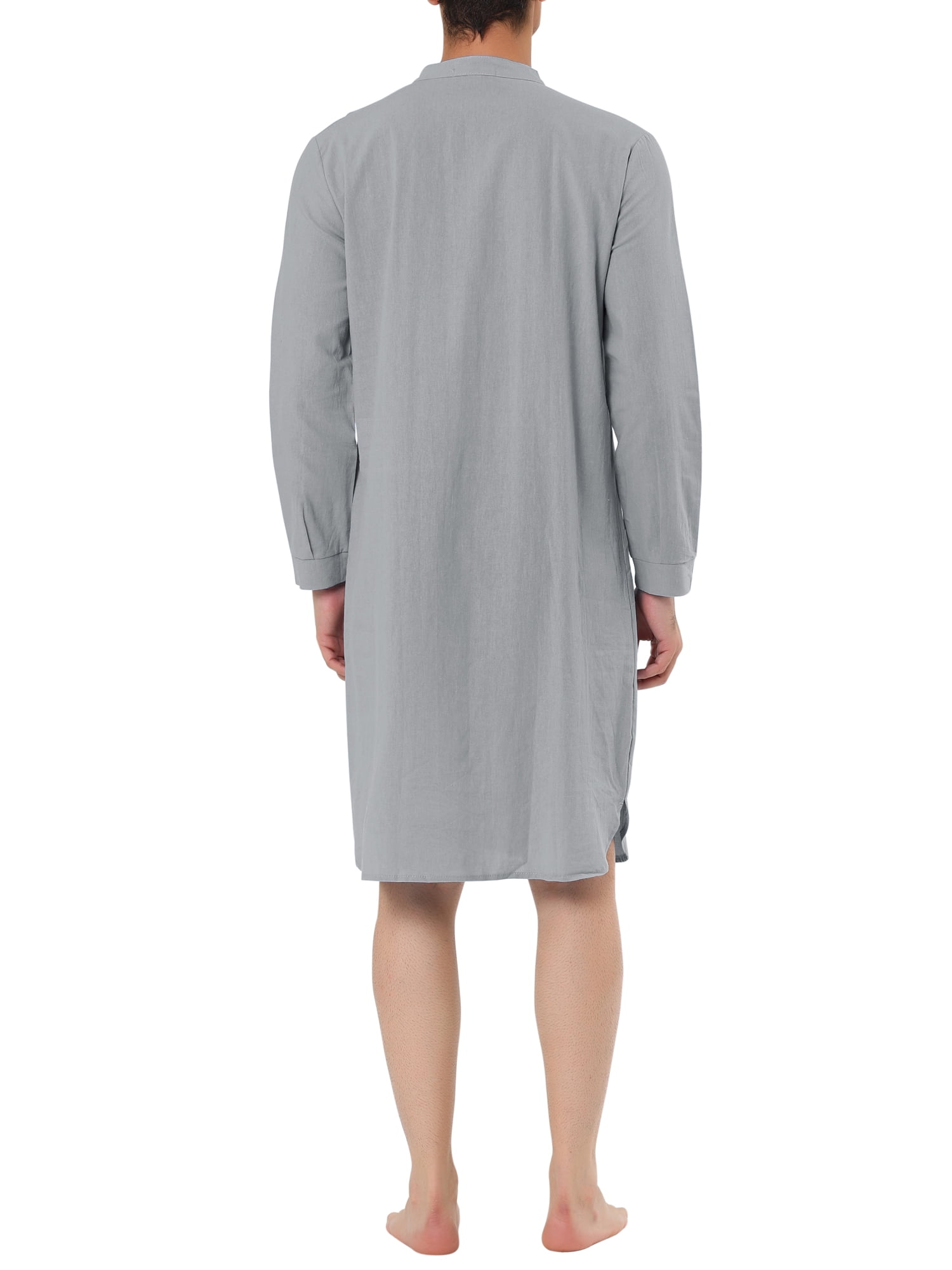 Unique Bargains Men's Banded Collar Nightshirt Sleep Shirt Nightgown S Gray