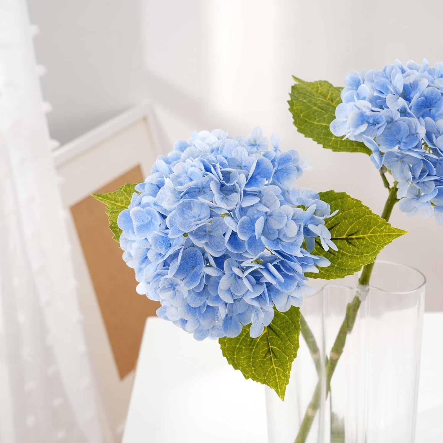 Real Touch Hydrangea Artificial Flowers with Long Stem & Leaves, Full Latex Faux Hydrangea Flowers for Home Decor Party Floral Arrangements Wedding Bouquets Centerpieces(Pink, 3Pcs)