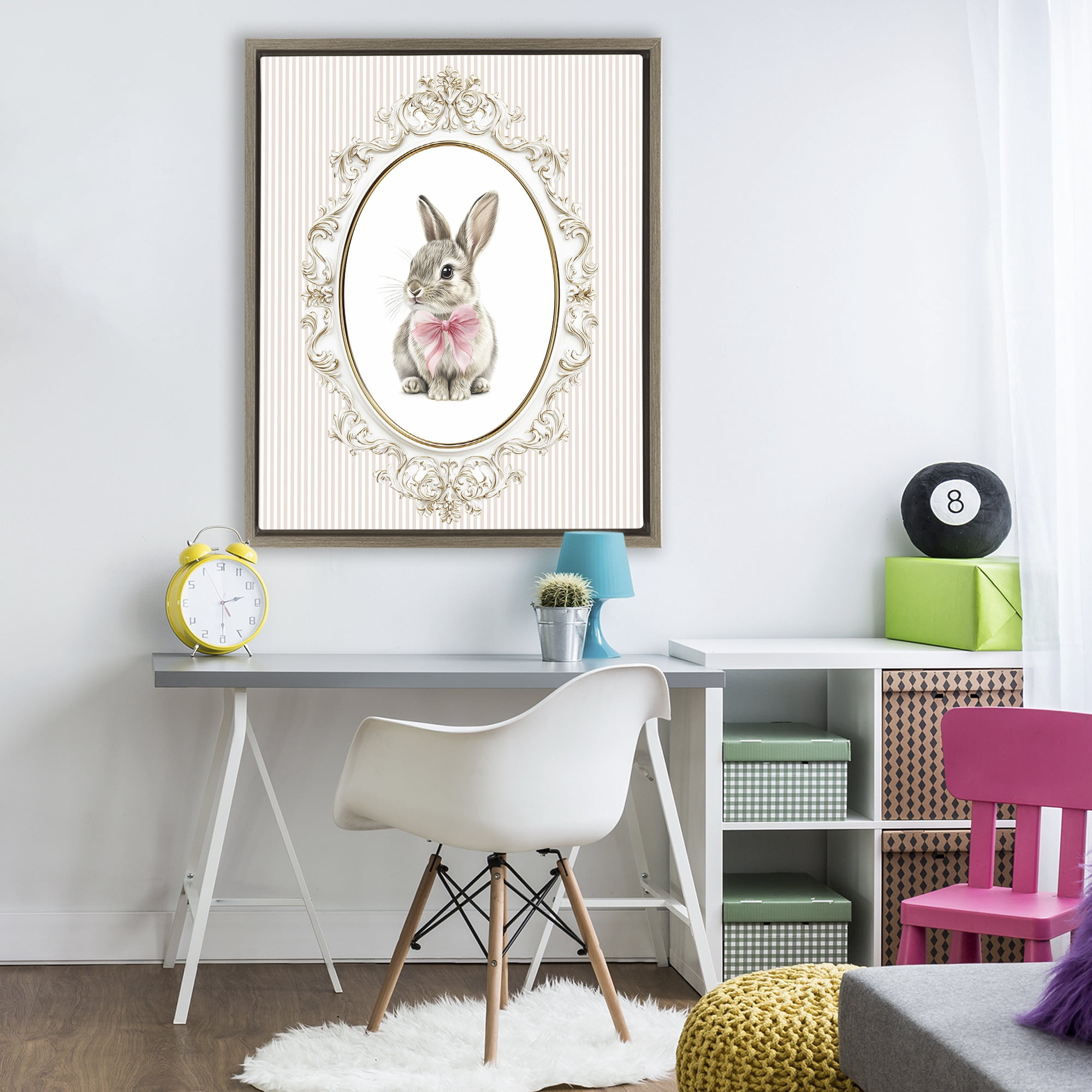 Stupell Industries Ornate Border Bunny Brown Framed Floater Canvas Wall Art, design by Christine Simpson Art