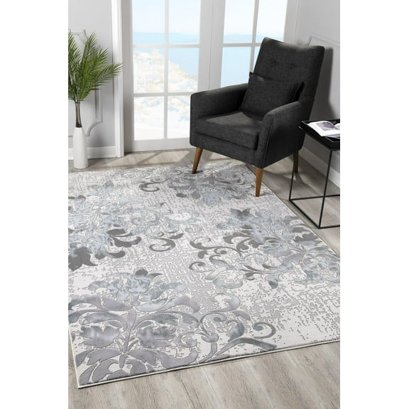 Rug Branch Contemporary Abstract Floral Grey Beige Indoor Area Rug - 5x7