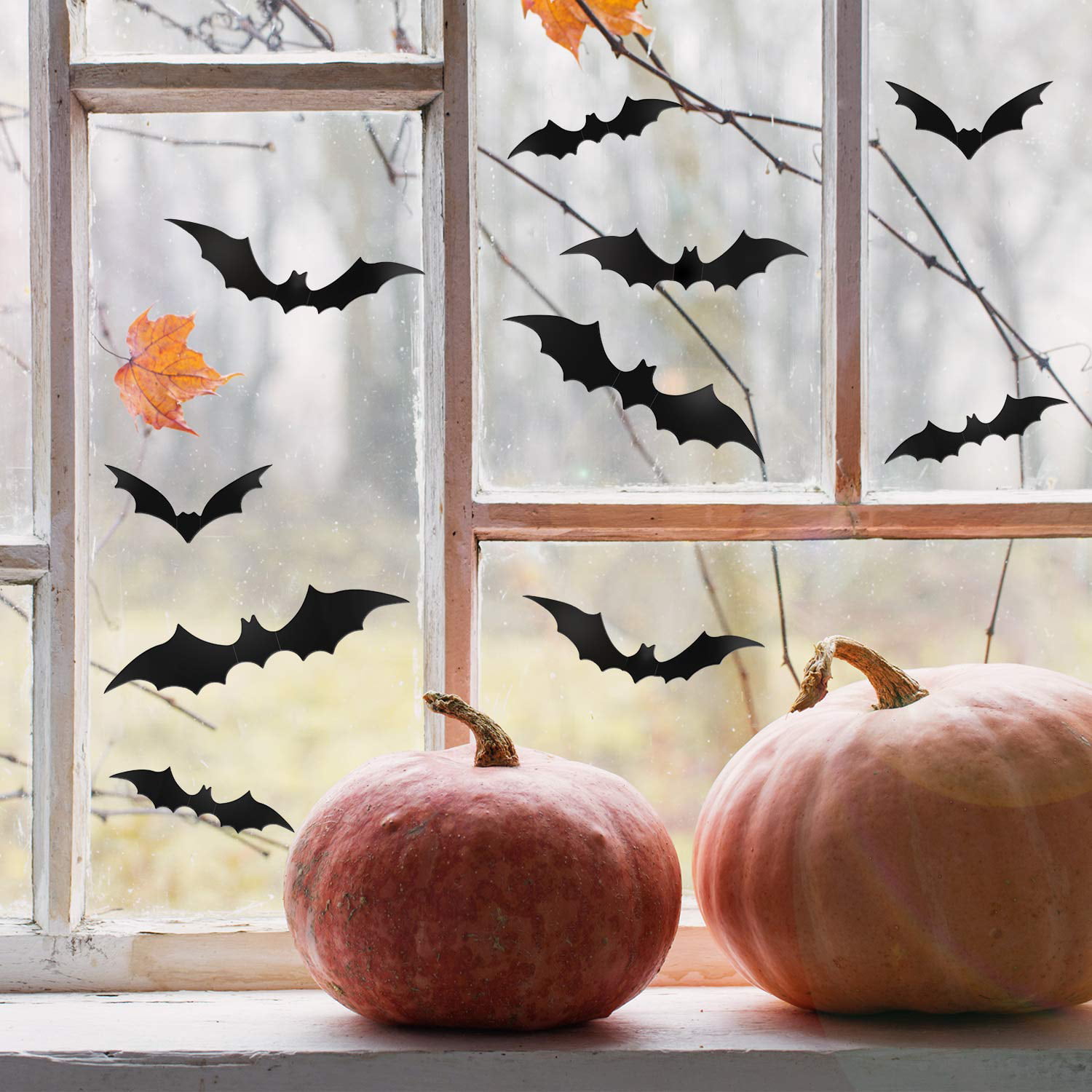 NUOBESTY Bat Wall Decals PVC 3D Bats Removable Decals Stickers Window Decors Halloween Party Supplies,48pcs,Black