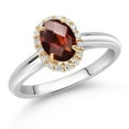 thumbnail image 2 of Gem Stone King 10K White and Yellow Gold Red Garnet and White Lab Grown Diamond Halo Engagement Ring for Women (1.13 Cttw, Gemstone January Birthstone, Oval Checkerboard 7X5MM), 2 of 4
