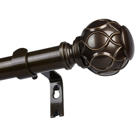 olv adjustable single curtain rod 1" for windows heavy duty 30-60” with netted texture finials,antique bronze
