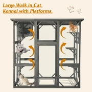 Haverchair Cat Enclosure Outdoor Catio Large Wooden Cat House with Weatherproof, Cat Cage Condo Indoor Playpen with Platform and Small House, Gray