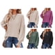 thumbnail image 4 of Blusa de manga larga con volantes para mujer, camiseta informal de punto holgado con cuello redondo, mangas farol, albaricoque M, 4 of 6