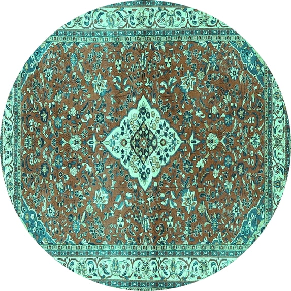 Ahgly Company Indoor Round Medallion Turquoise Blue Traditional Area Rugs, 3' Round