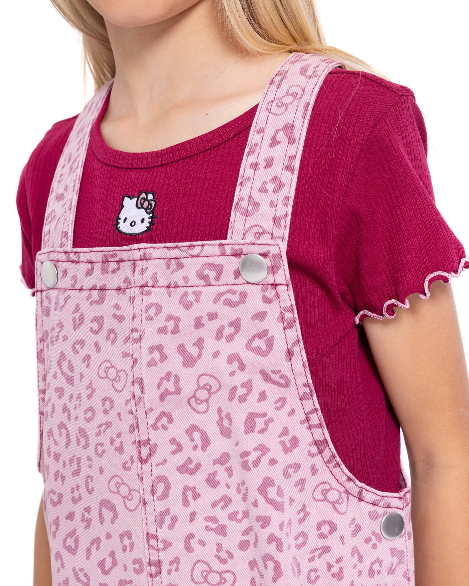 Hello Kitty Girls Graphic Ribbed Tee and Denim Jumper Dress Set, 2 Piece, Sizes 4-12