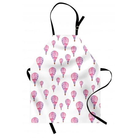 Mauve Apron Vintage Flying Hot Air Balloons Motif Nostalgic Lovers Goodbye Artful Print, Unisex Kitchen Bib Apron with Adjustable Neck for Cooking Baking Gardening, Pink and Lavender, by
