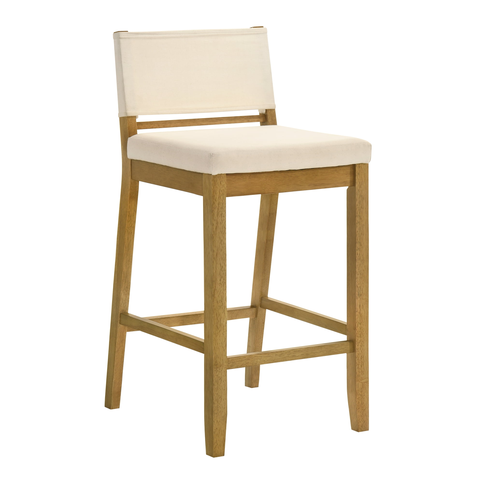 Yaneli Contemporary Natural Wood Bar Height Kitchen Bar Stool in Amber Glow Finish with White Fabric Upholstered Seat - Set of 4
