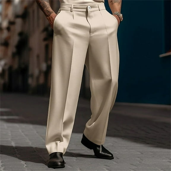 Mens Casual Dress Pants Old Money Pleated Baggy Wide Leg Slacks Vintage Stylish Relaxed Fit Work TrousersKhaki XL