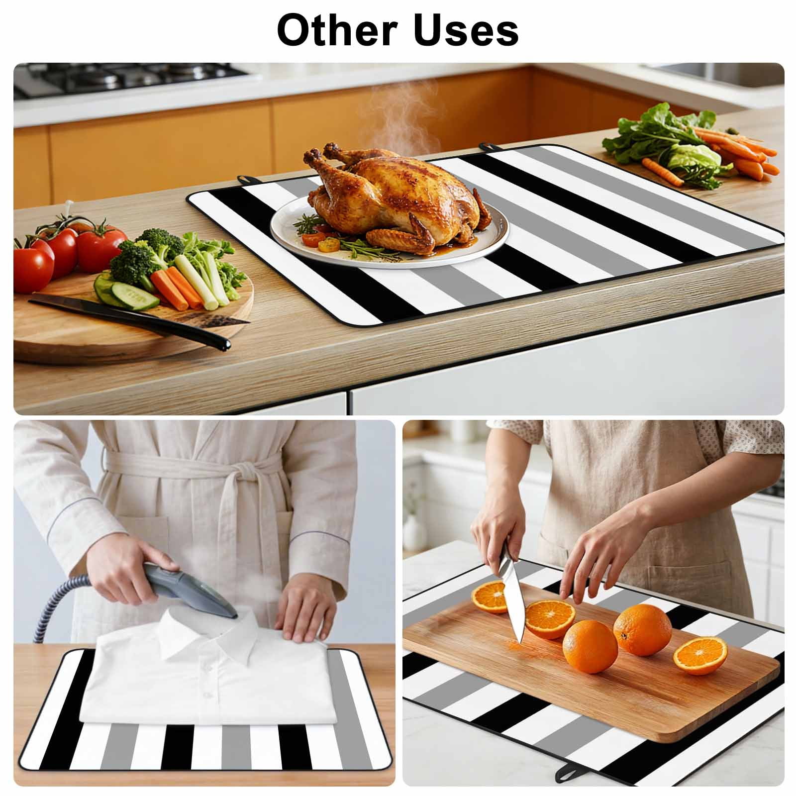 Black Gray Striped Stove Top Cover for Electric Stove, Heat-proof & Non Slip Glass Top Stove Cover Protector, Farmhouse Stripe Art Kitchen Flat Cooktop Rubber Mat 24x21 Inches