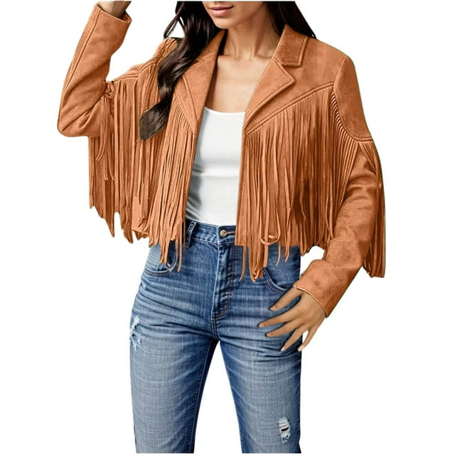 Vestes en Cuir Suédé à Franges pour Femmes Mode à Franges Moto Manteaux Courts Randonnée Veste Matelassée Femmes Veste Décontractée pour Femmes avec Capuche Veste Habillée pour Femmes Vestes Décontractées pour Femmes Mode Femmes