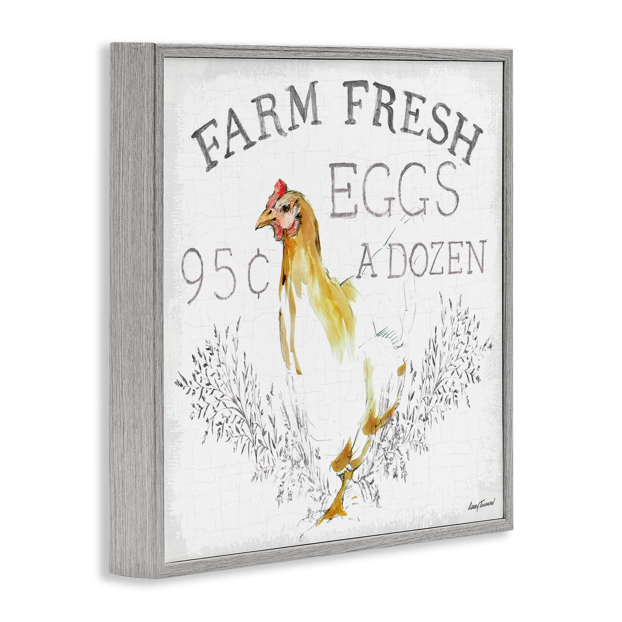 Stupell Industries Chicken Farm Fresh Vintage Sign Landscape Painting Gray Framed Art Print Wall Art, 12 x 12
