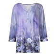 thumbnail image 5 of WTOBBY Women's Floral Print V-Neck 3/4 Sleeve Loose Fit Versatile Blouse Top for Casual Spring Fall Fashion and Everyday Comfortable Outfits,Purple M, 5 of 6