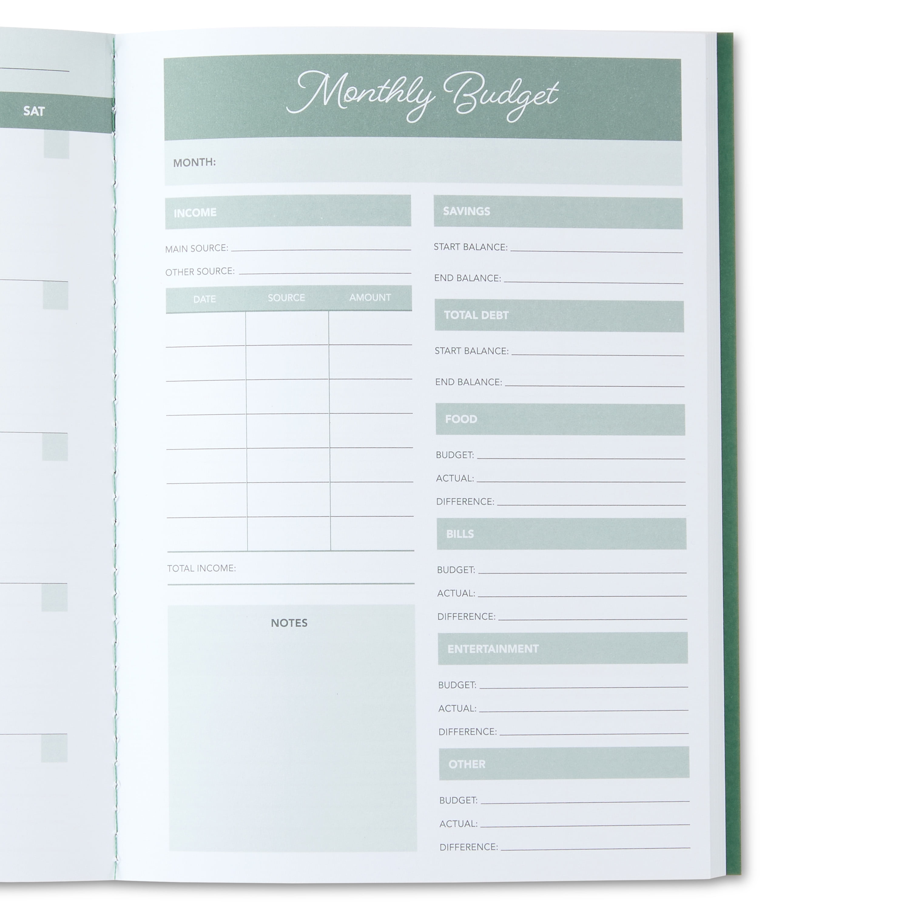 Pen + Gear Small Green Monthly Budget Planner, 5.5 x 7.5 Inches, 12 Months