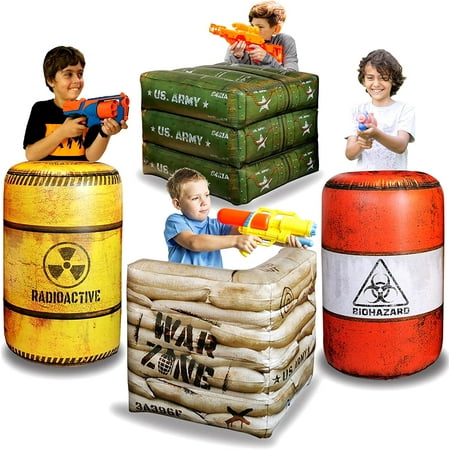 Pack of 4 Combat Battlefield Inflatables, Compatible with Nerf, Laser tag, Water Gun, Dart Gun, Perfect for Boys and Girls Birthday Activities, Suitable fot Kids and Adults