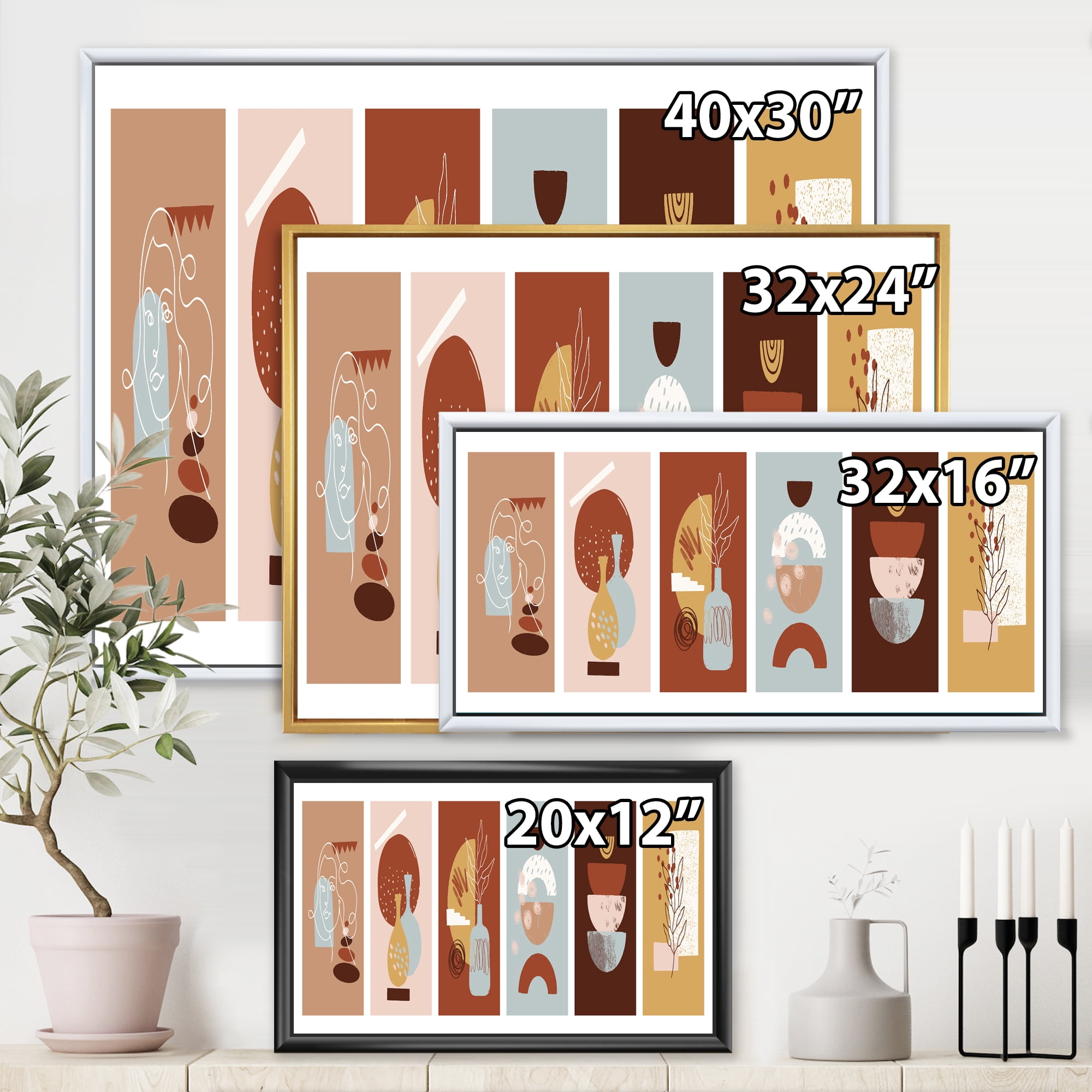 Designart 'Compostion Minimalistic of Organic Shapes V' Modern Framed Canvas Wall Art Print