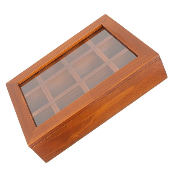 Hemoton Tea Bag Organizer with Clear Window Lid Multipurpose Wooden 12-Compartment Storage Box for Tea Bags Sugar Packets Divided Tea Bag Serving Case
