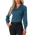 thumbnail image 1 of INSPIRE CHIC Chemise pour Femme Col Plat Manches Longues Boutonnée Chemise Satin de Bureau TG Bleu Paon, 1 of 5