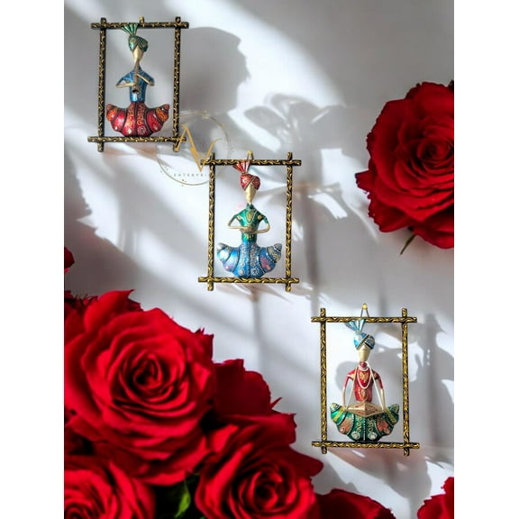 Wrought Iron Musician Trio | Indian Wall Decor | Hand painted Metal Art | Metal Wall Art Frame