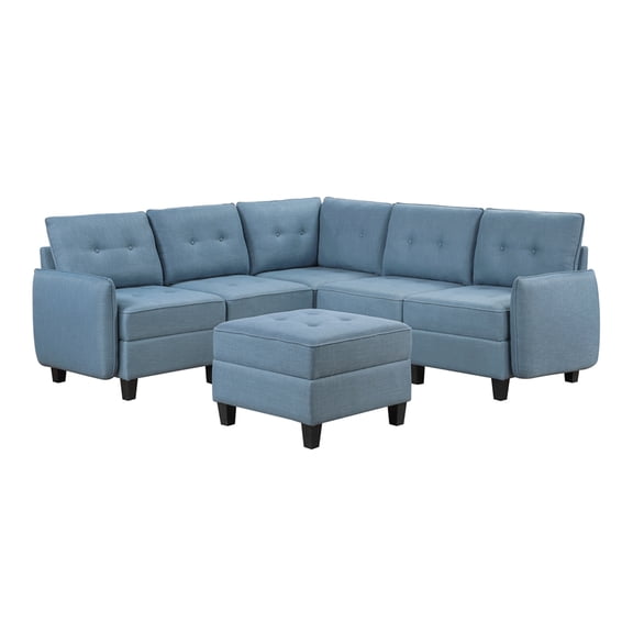Lexicon Garren Textured 6-Piece Sectional with Storage and Ottoman in Blue
