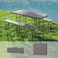 thumbnail image 3 of Outsunny 6FT 3-Piece Faux Rattan Folding Picnic Table w/ 2 Benches, Brown, 3 of 10