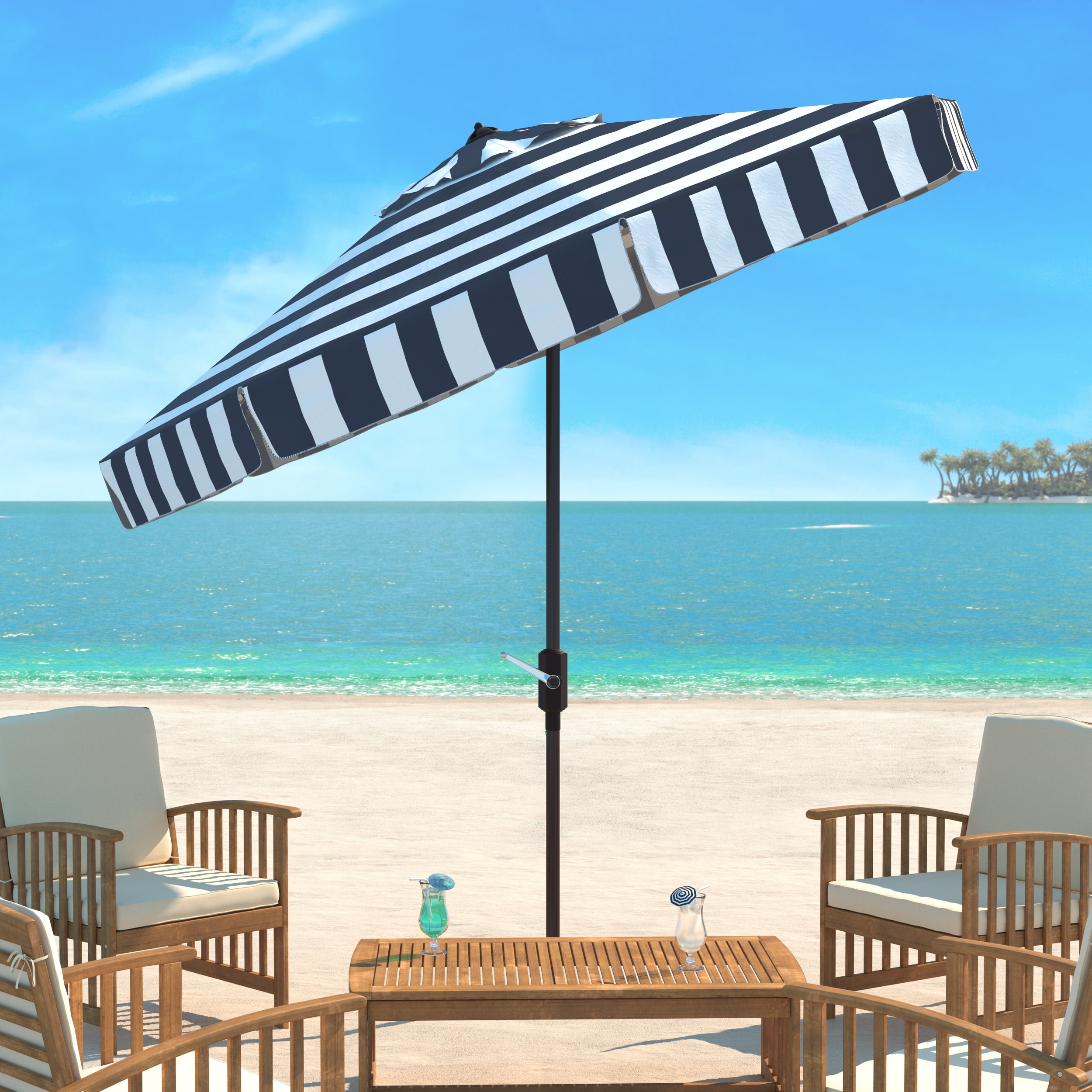 SAFAVIEH Outdoor Collection Elsa Fashion Line 11-Foot Round Umbrella Navy/White