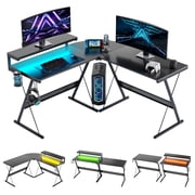 Bestier 55 inch L-Shaped Gaming Computer Desk with Monitor Stand Home Office Corner Desk Black