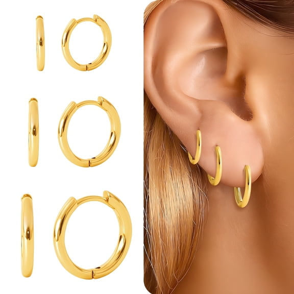 DESIGNICE 18K Gold Plated Hoop Earrings Set for Women Hypoallergenic Hoop Earrings for Women Hypoallergenic 3 Pairs