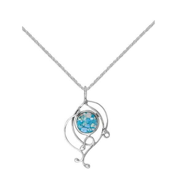 Ancient Roman Glass Necklace with 18-inch Rope Chain