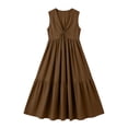 thumbnail image 4 of Oksale V Neck Dresses for Women with Pockets Loose Cozy Sleeveless Tank Dress Flowy Summer Maxi Dress for Vacation Brown M, 4 of 8