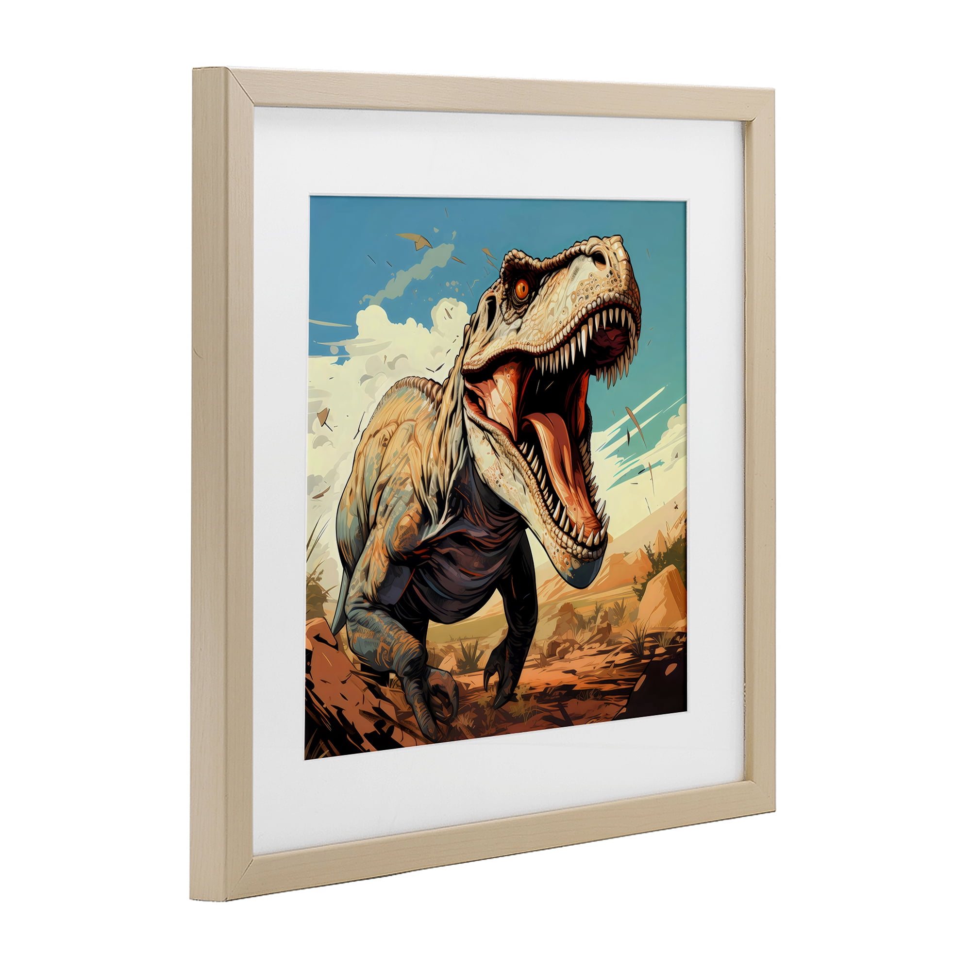 Stupell Industries Velociraptor Desert Sunset Birch Framed Print Under Glass, design by Creative Studio