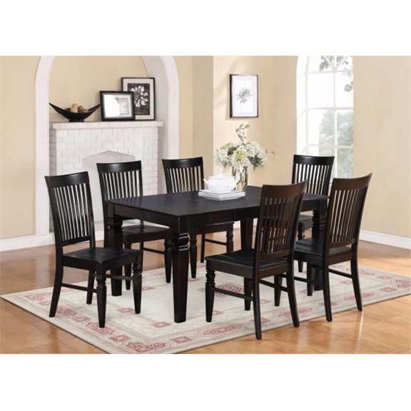 7PC Weston Rectangular Dining Table and 6 Wood Seat Chairs in Black